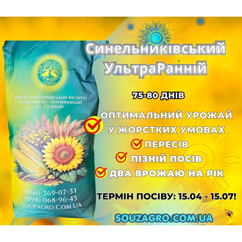 Насіння соняшника Синельниківський Ультраранній (СУР), Стандарт (2.8)
